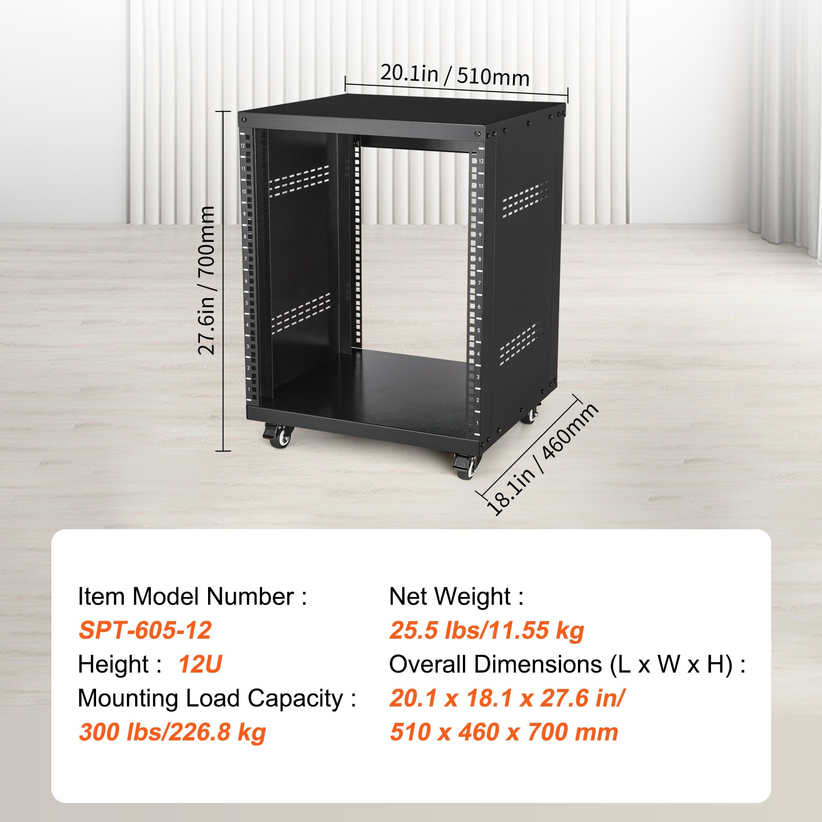 12U AV Rack Stand 500 Lbs Capacity Network Stereo Recording Studio Rack_voghion.com